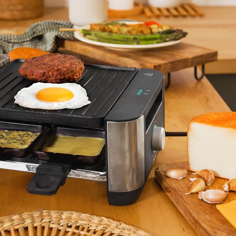 Cecotec Raclette Cheese&Grill 16000 Inox Black, 8 Personen, 1400 W Grill, 40 x 22 cm, einstellbares