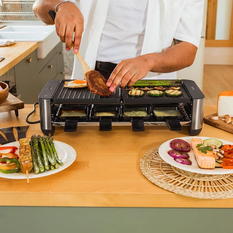 Cecotec Raclette Cheese&Grill 16000 Inox Black, 8 Personen, 1400 W Grill, 40 x 22 cm, einstellbares
