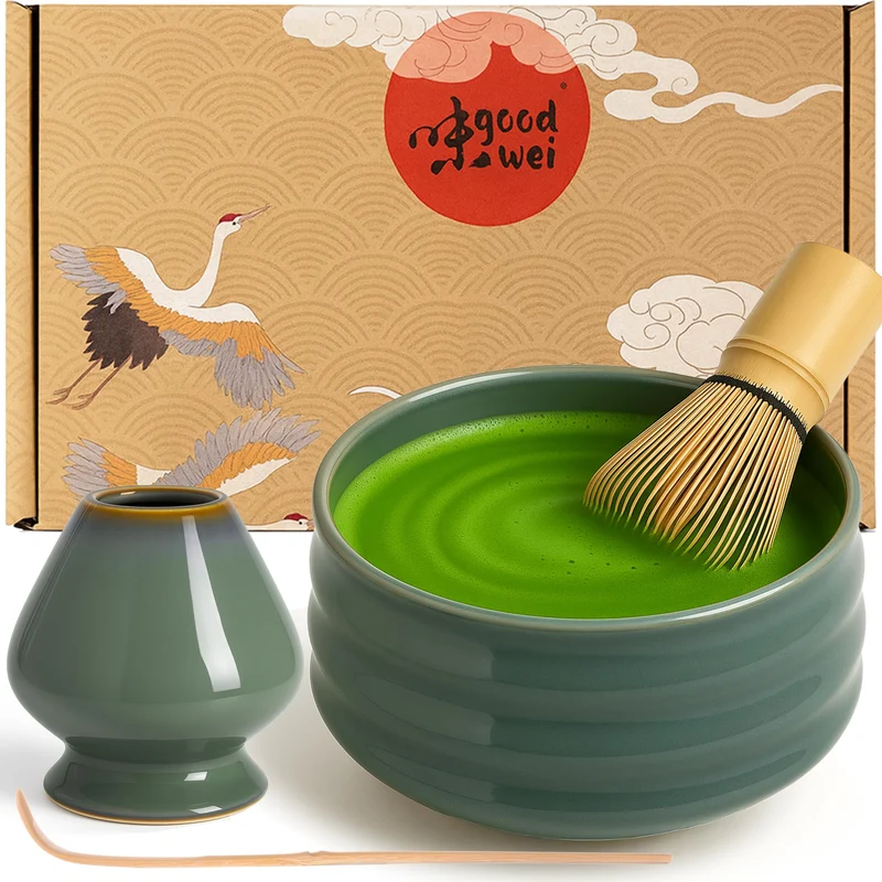 Goodwei Japanisches Matcha Komplett-Set mit hochwertiger Teeschale (Menouseki, 80) Menouseki 80, Men