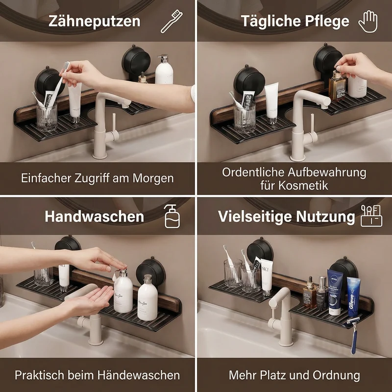 Wandregal mit Saugnapf in Walnussoptik für stilvolle und bohrfreie Badezimmeraufbewahrung