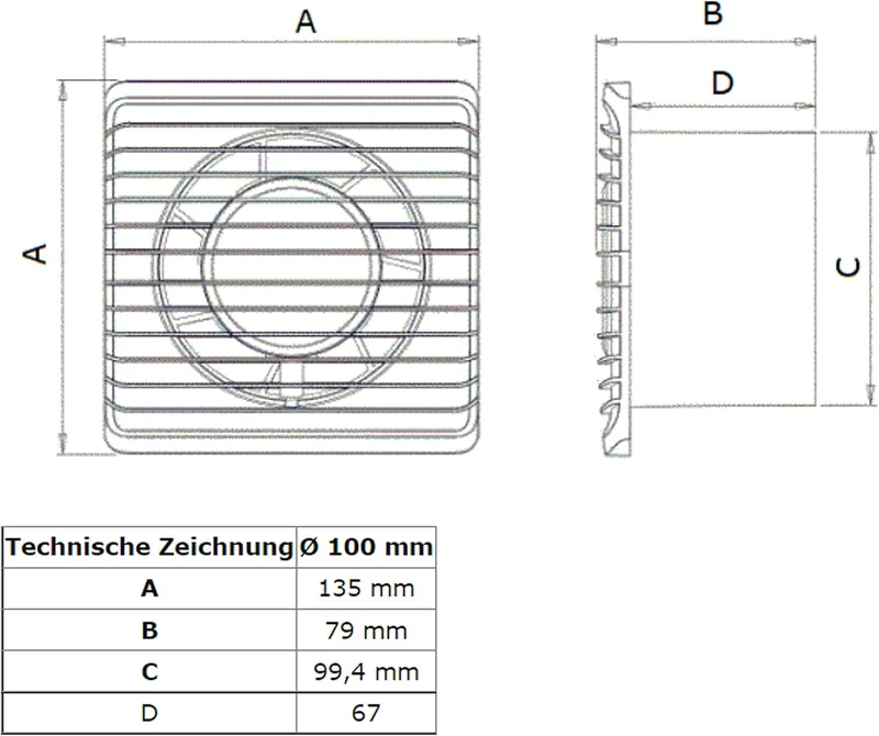 MKK Badlüfter Wohnraumlüfter Ø100 mm – Leiser Bad- & WC-Ventilator, Wandlüfter Standard Weiss – Ener
