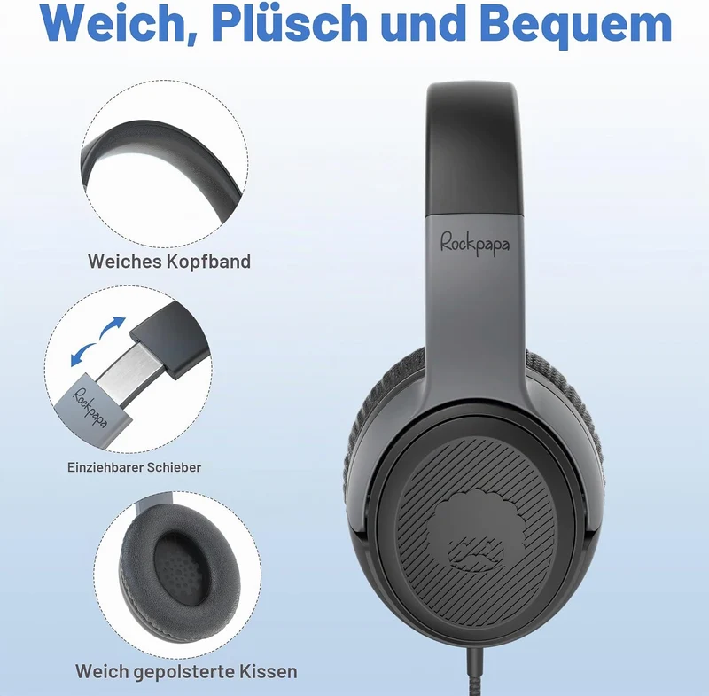 RockPapa Share 1 Kopfhörer Kinder Schule Mädchen Junge, 85dB/94dB Lautstärkebegrenzung, Sharing-Funk