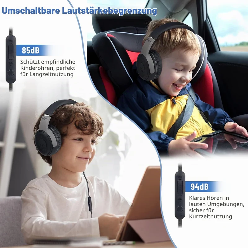 RockPapa Share 1 Kopfhörer Kinder Schule Mädchen Junge, 85dB/94dB Lautstärkebegrenzung, Sharing-Funk