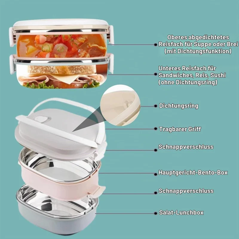 Isolierte Lunchbox, Edelstahl-Thermo-Lunchbox, Lunchbox Tragbarer Edelstahl-isolierter Thermo-Lebens