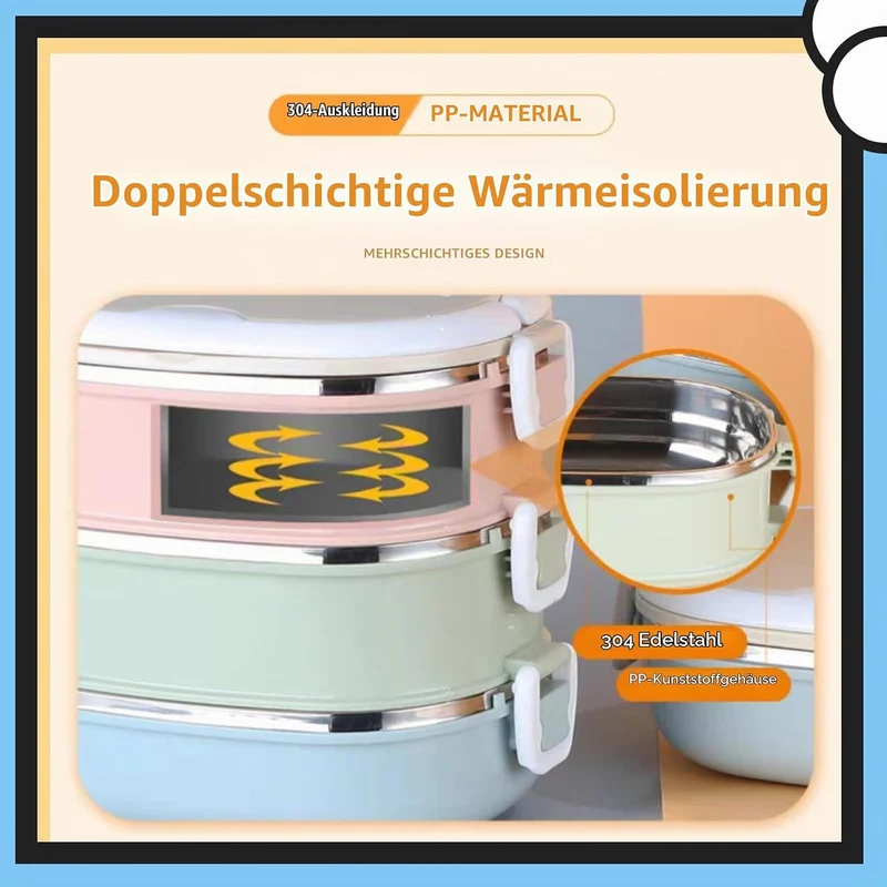 Isolierte Lunchbox, Edelstahl-Thermo-Lunchbox, Lunchbox Tragbarer Edelstahl-isolierter Thermo-Lebens