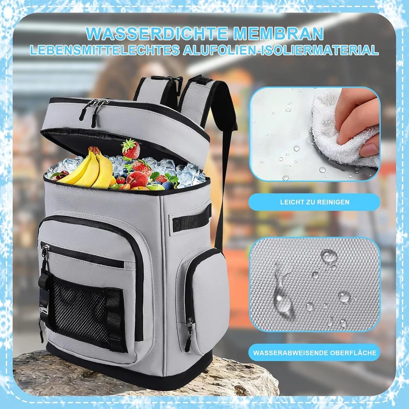 30L Kühlrucksack, Picknicktasche Kühl Rucksack Gross, Kühltasche mit Kühlfach, 4 Eisbeutel & Flasche