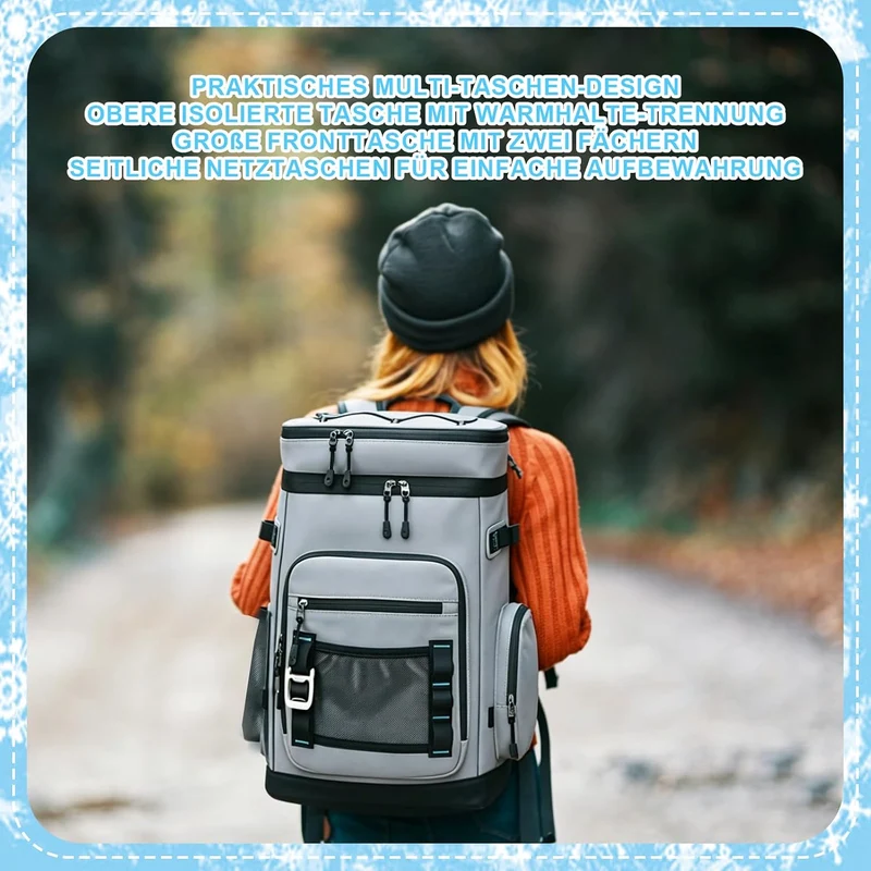 30L Kühlrucksack, Picknicktasche Kühl Rucksack Gross, Kühltasche mit Kühlfach, 4 Eisbeutel & Flasche