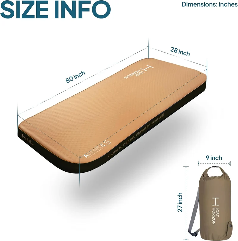 Lost Horizon Air & Foam Campingmatratze, selbstaufblasende Isomatte, 11 cm dick, Single, mit Pumpsac