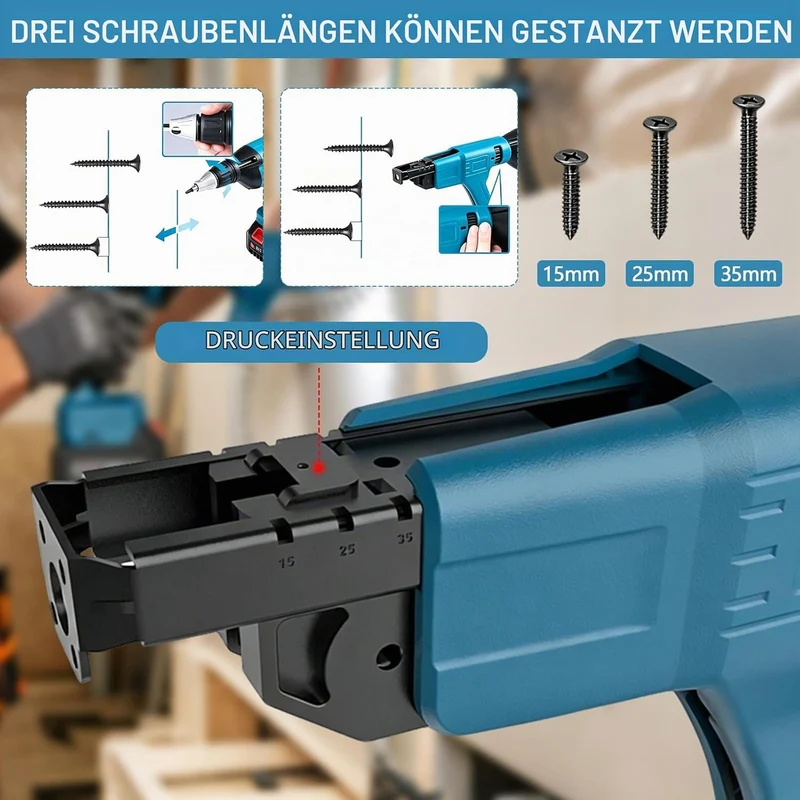 Akku Trockenbauschrauber,Trockenbauschrauber mit Automatischer Zuführung für PH 15-35mm Schrauben Ge
