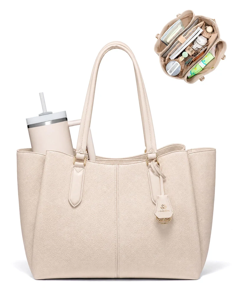 LOVEVOOK Handtasche Damen Gross, Laptoptasche, Uni & Shopper Tasche Nude 15,6 Zoll, Nude 15,6 Zoll