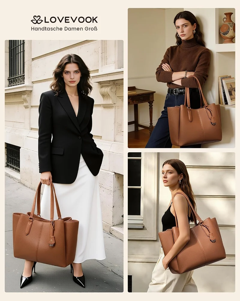 LOVEVOOK Handtasche Damen Gross, Laptoptasche, Uni & Shopper Tasche Nude 15,6 Zoll, Nude 15,6 Zoll