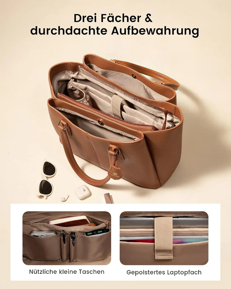 LOVEVOOK Handtasche Damen Gross, Laptoptasche, Uni & Shopper Tasche Nude 15,6 Zoll, Nude 15,6 Zoll
