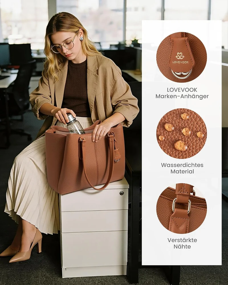 LOVEVOOK Handtasche Damen Gross, Laptoptasche, Uni & Shopper Tasche Nude 15,6 Zoll, Nude 15,6 Zoll
