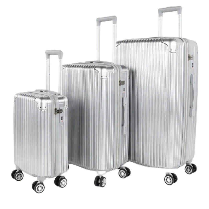 ABS-Hartschalen-Kofferset 3-teilig Silber-Grau Alu-Optik