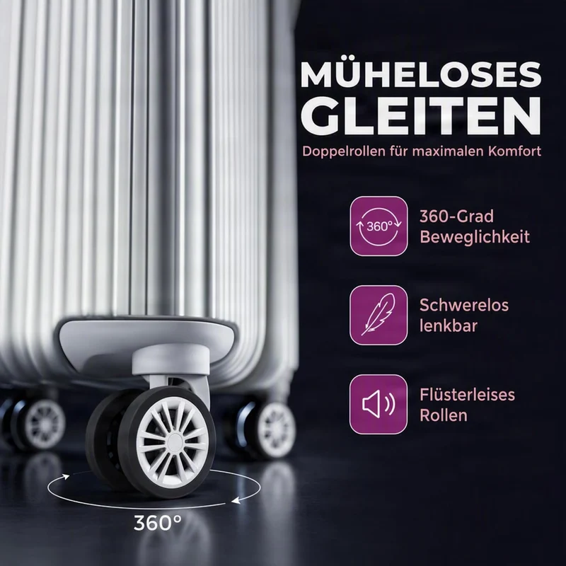 ABS-Hartschalen-Kofferset 3-teilig Silber-Grau Alu-Optik