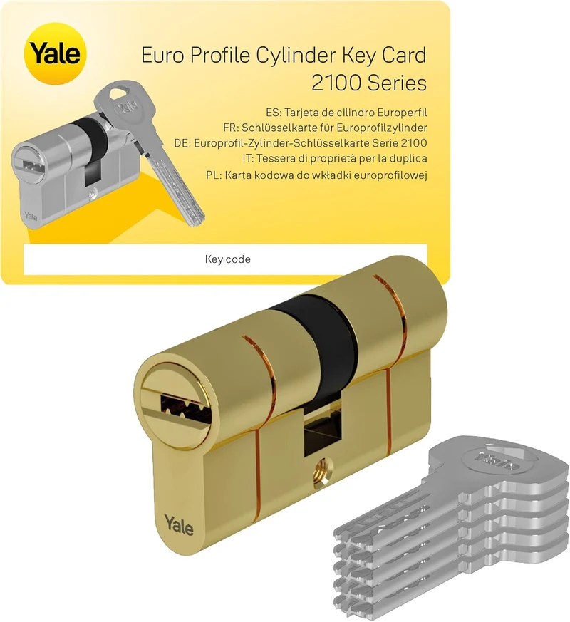 Yale 2100 Serie Europrofil-Doppelzylinder 30/45 mm Poliertes Messing: Haustür-Zylinder mit 10-Stift-