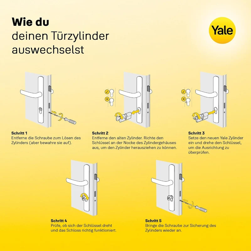 Yale 2100 Serie Europrofil-Doppelzylinder 30/45 mm Poliertes Messing: Haustür-Zylinder mit 10-Stift-
