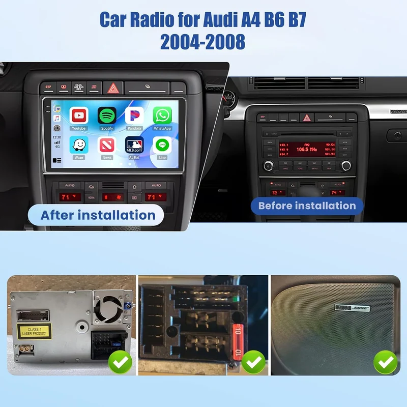 [4G+128G] Inefala Android 15 Autoradio für Audi A4 B6 B7 2004-2008 mit Wireless Carplay Android, 9 Z