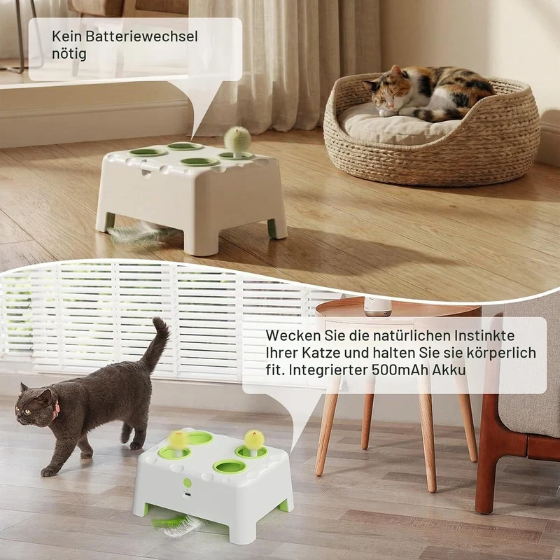 Magic House interaktives Katzenspielzeug mit 3 Modi, wiederaufladbares Whack-a-Mole Feder Spielzeug