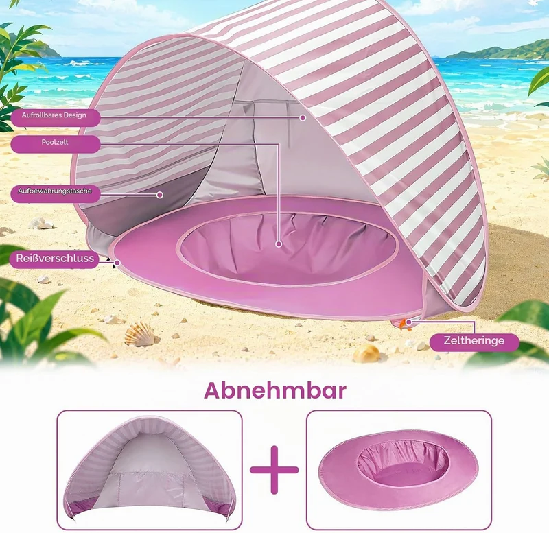 Strandmuschel Strandzelt Pop-up Strand Zelt mit trennbarer Pool UV-Schutz UPF 50+ Sun Shade Shelter