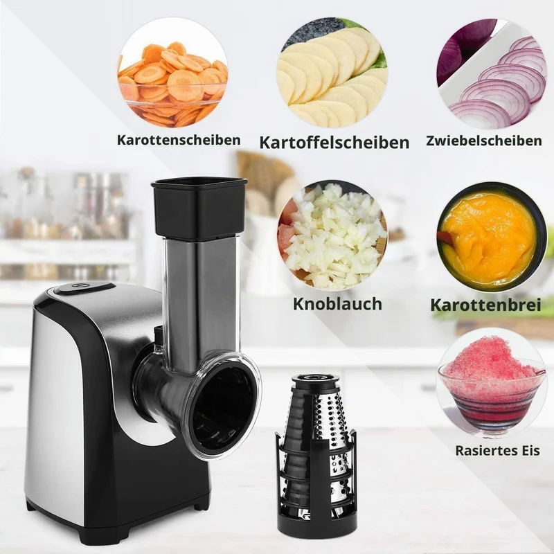 COOCHEER Gemüseschneider Automatisch Gemüseshobel，5 in 1 Multifunktional Elektrische Reibe, 150W Küc