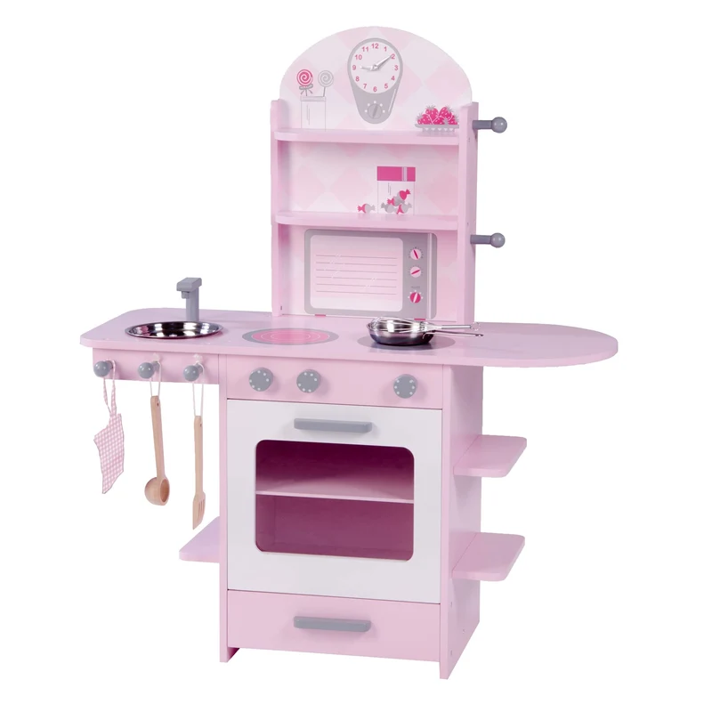 roba Spielküche, rosa, Kinderküche mit Herd, Spüle, Wasserhahn & Regal inkl. Zubehör, Rosa