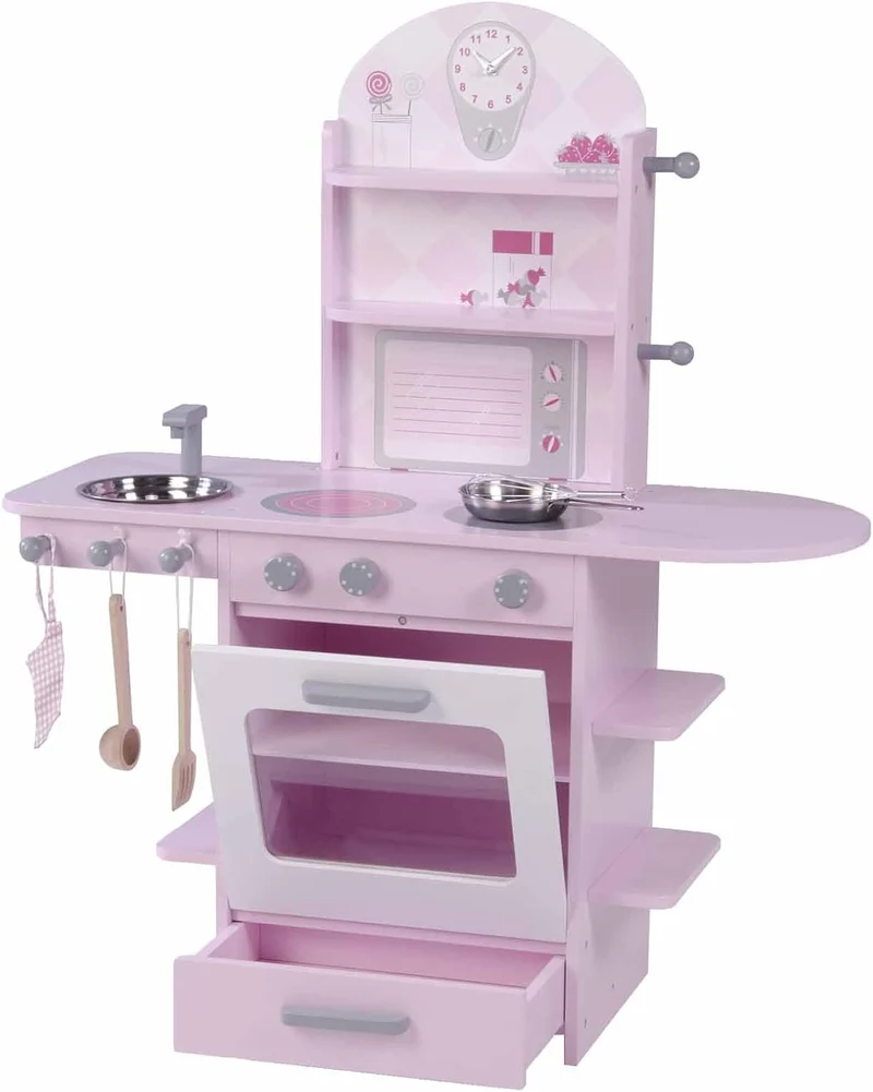 roba Spielküche, rosa, Kinderküche mit Herd, Spüle, Wasserhahn & Regal inkl. Zubehör, Rosa