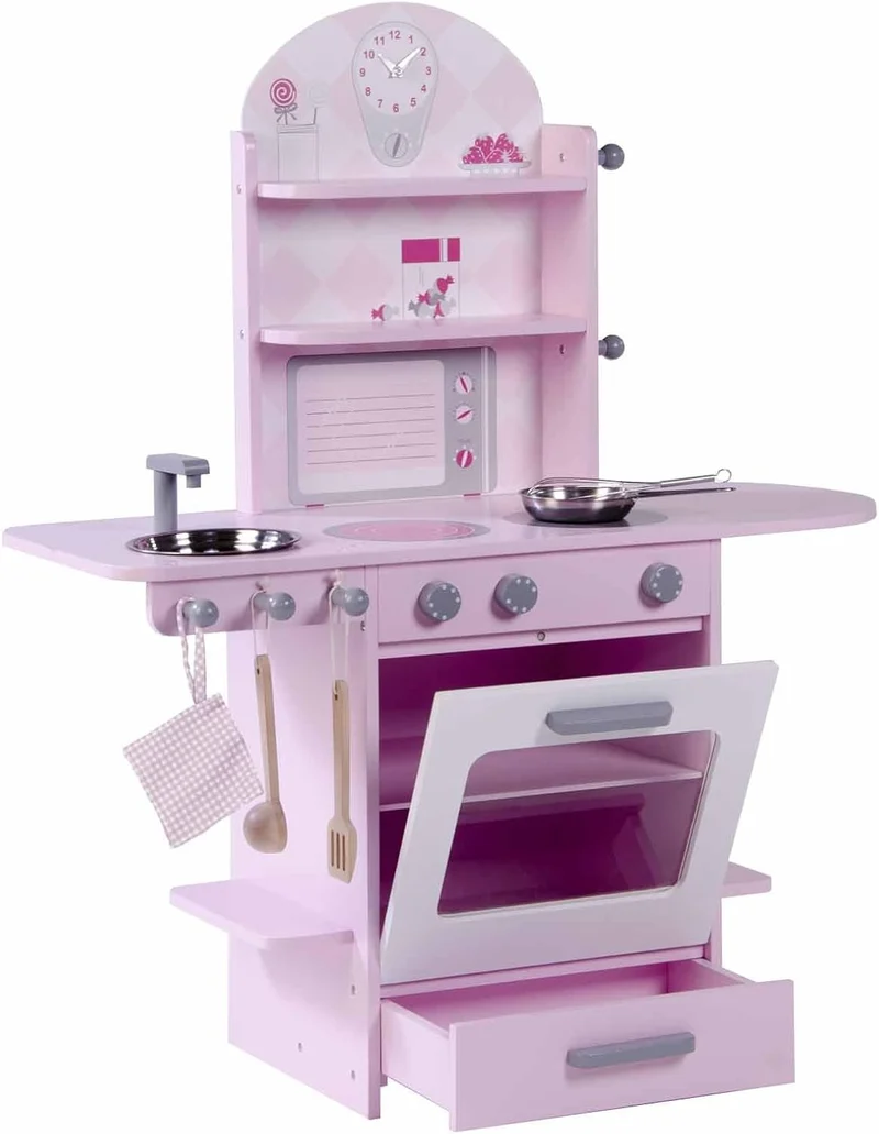 roba Spielküche, rosa, Kinderküche mit Herd, Spüle, Wasserhahn & Regal inkl. Zubehör, Rosa