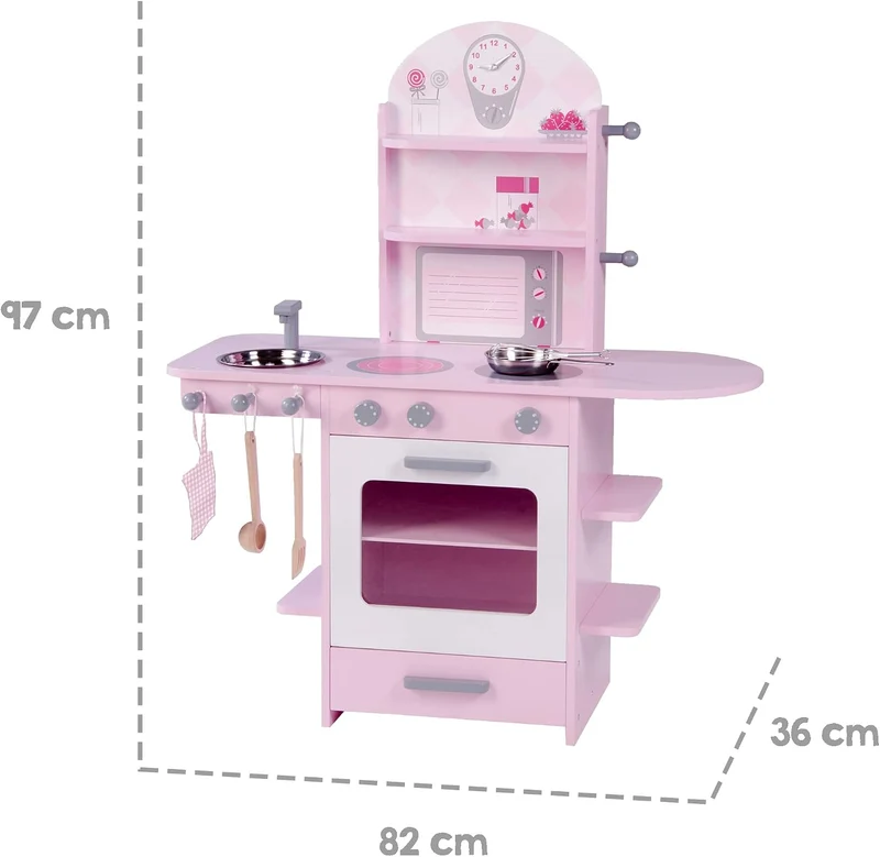 roba Spielküche, rosa, Kinderküche mit Herd, Spüle, Wasserhahn & Regal inkl. Zubehör, Rosa