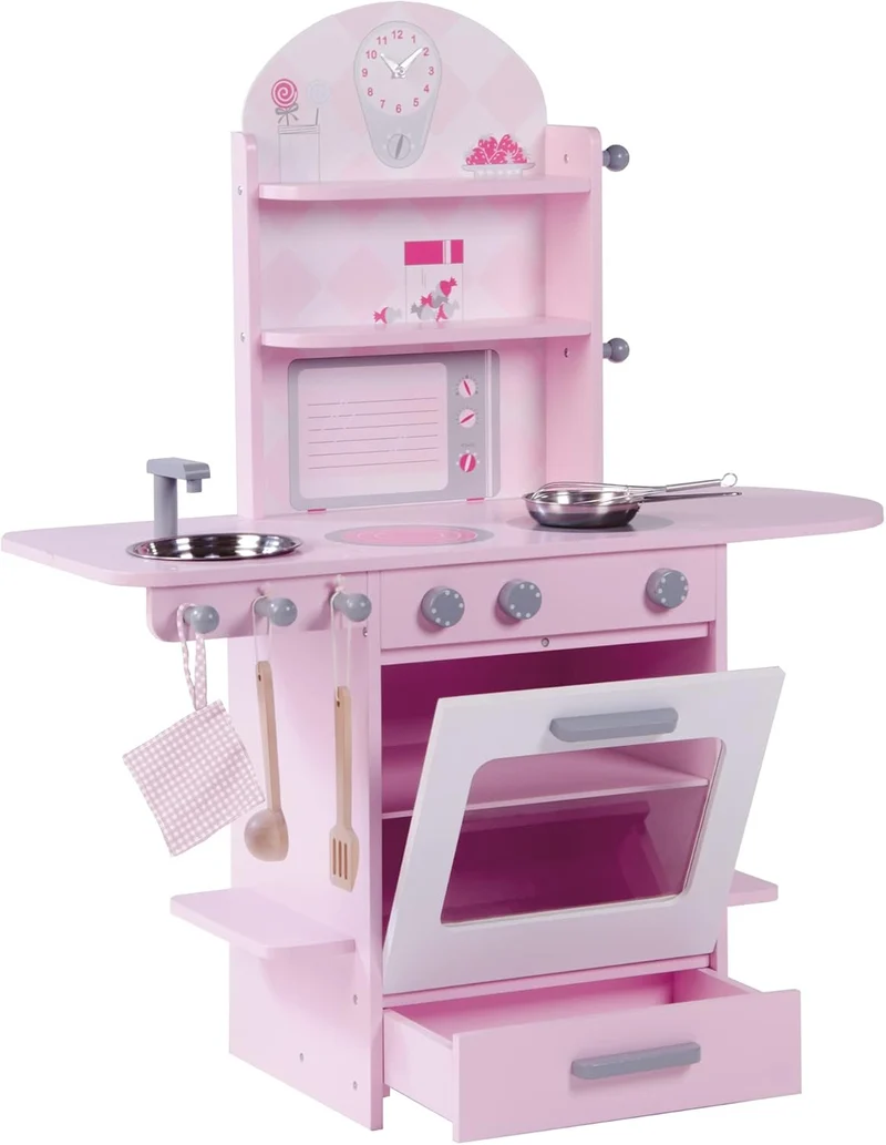 roba Spielküche, rosa, Kinderküche mit Herd, Spüle, Wasserhahn & Regal inkl. Zubehör, Rosa