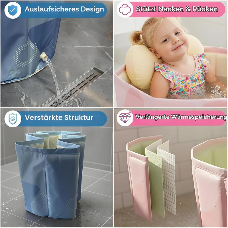 WAVYEASE Upgraded tragbare Badewanne für Kleinkinder – Faltbare Tiefenbadewanne für Kinder, Aufbau i