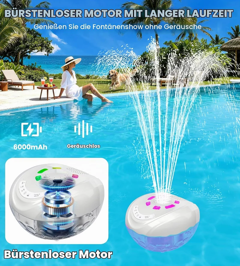 Luxfero 3 in 1 Pool Lautsprecher mit Springbrunnen & Pool Licht,Schwimmender Bluetooth Lautsprecher