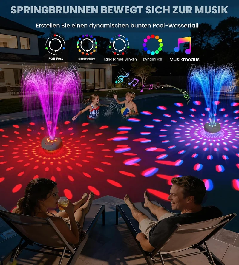 Luxfero 3 in 1 Pool Lautsprecher mit Springbrunnen & Pool Licht,Schwimmender Bluetooth Lautsprecher