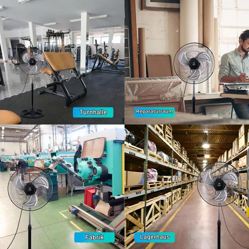 Standventilator 50cm Industrie Ventilator mit 3 Aluminiumflügeln, 80W Starker Luftstrom, 3 Geschwind