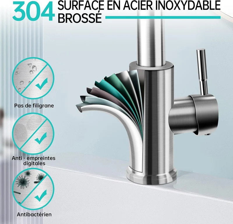 Wasserhahn Küche mit Brause 2 Modi, Armatur Hochdruck Küchenarmatur Schwarz, 360° Schwenkbar Spültis