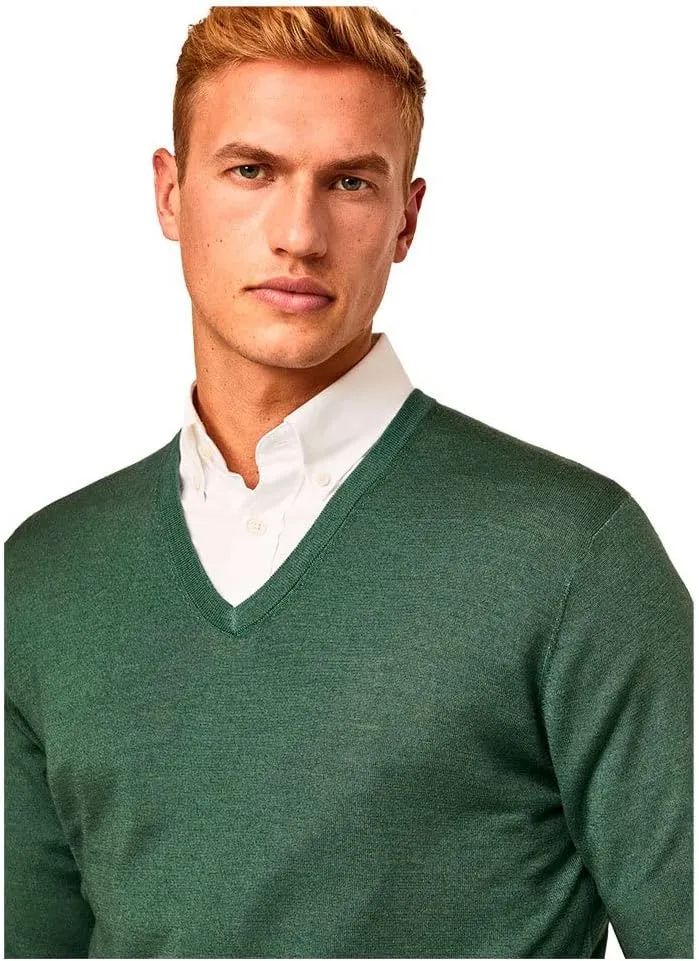 Hackett London Herren GMD Merino Silk V NCK Pullover XS Grn Topiary, XS Grn Topiary