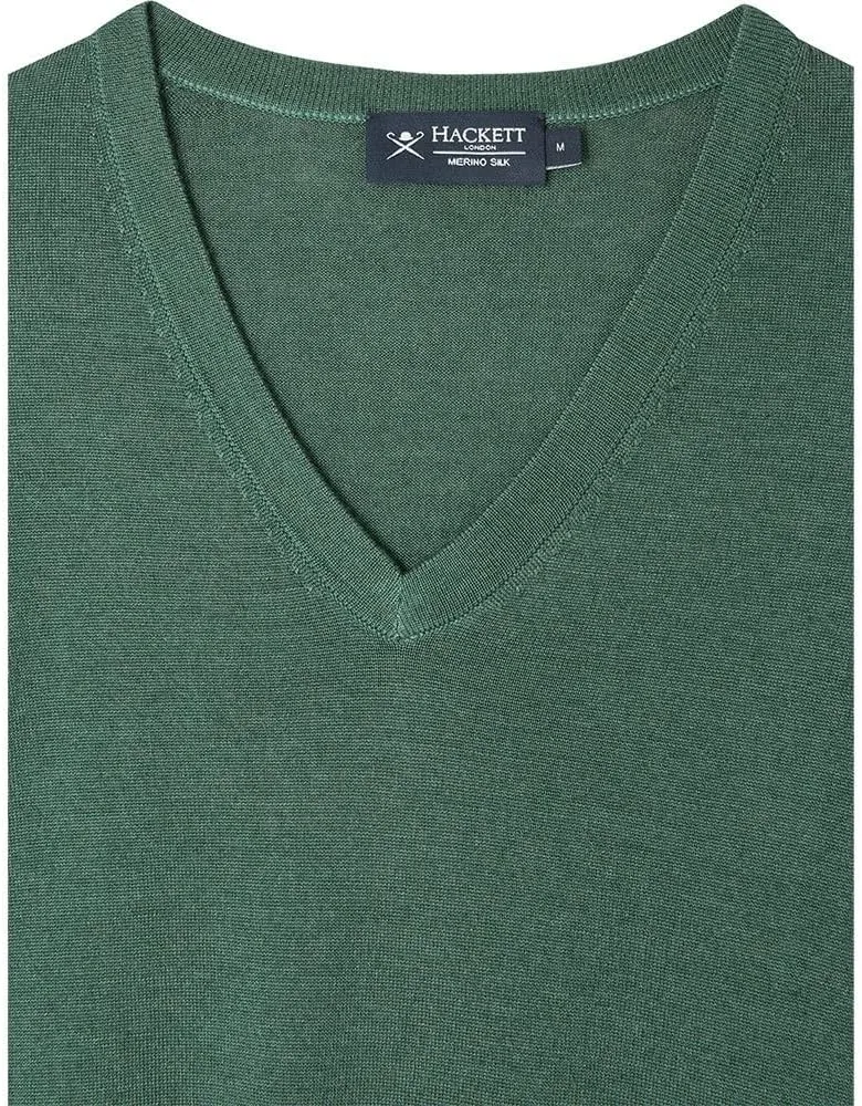 Hackett London Herren GMD Merino Silk V NCK Pullover XS Grn Topiary, XS Grn Topiary