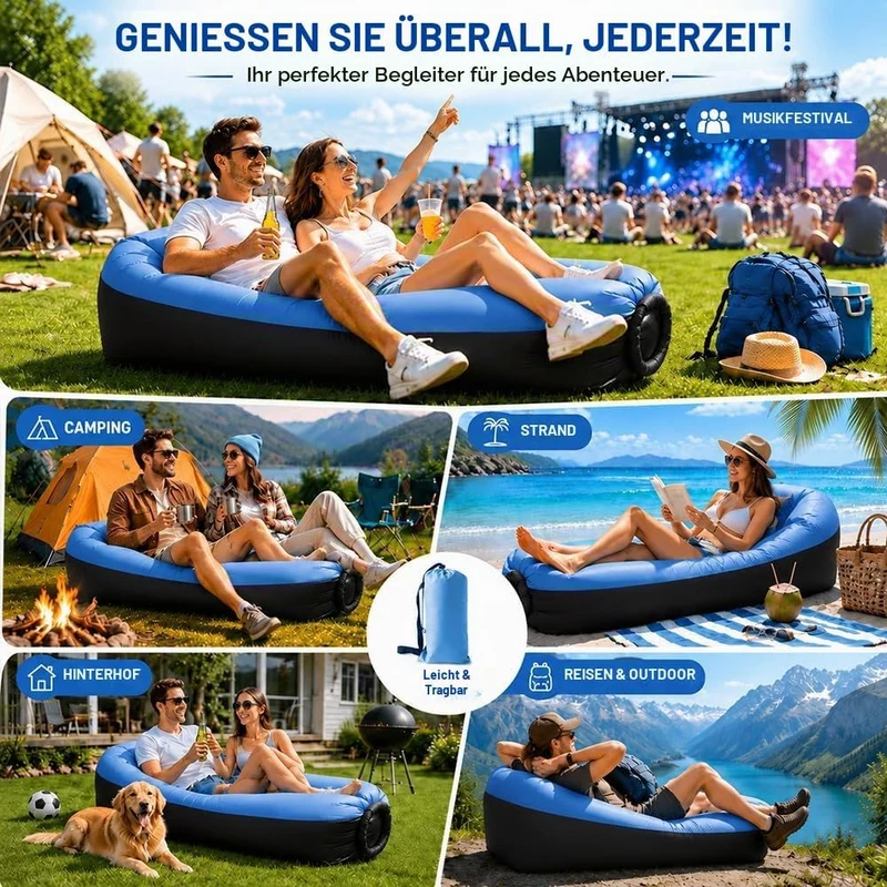 Aufblasbares Sofa, Camping Sofa Aufblasbar, Tragbares Luft Sitzsack mit Aufbewahrungstasche, Air Lou