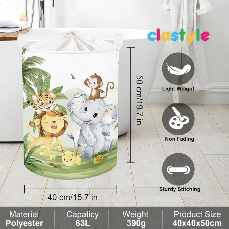 Clastyle Tropisches Tier Kinder Wäschekorb mit Henkel Faltbar Kleidung Spielzeug Aufbewahrungskorb J