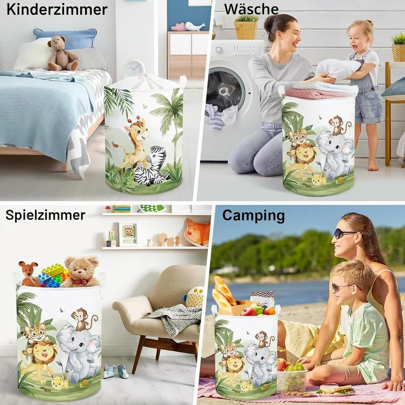 Clastyle Tropisches Tier Kinder Wäschekorb mit Henkel Faltbar Kleidung Spielzeug Aufbewahrungskorb J
