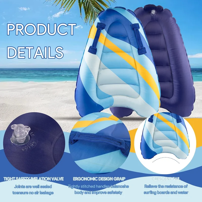 Aufblasbares Bodyboard Tragbares Bodyboard Kinder mit Griffen,Faltbar Schwimmenboard 75 x 65 x 15 cm