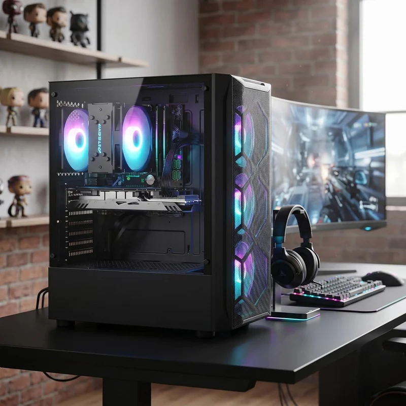 STGsivir Gaming PC,Core i7 bis zu 3.9GHz, Radeon RX 580 8GB GDDR5, 16GB RAM, 512GB SSD, 600M WLAN, B