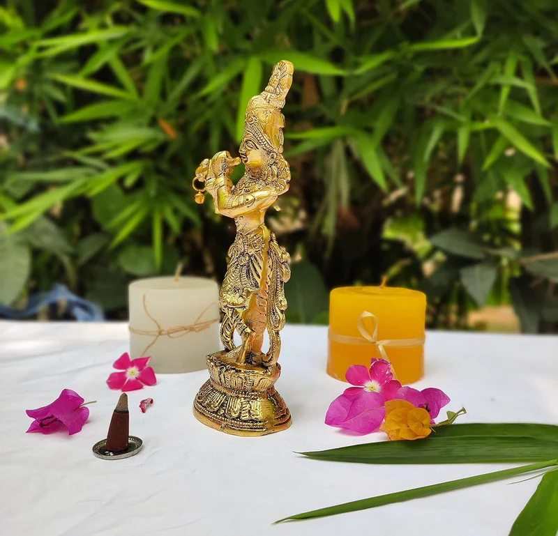 WC_Lord Krishna mit Bansuri Krishna Statue Figur mit Murli Bansi Murlidhar Kishna Idol für indische