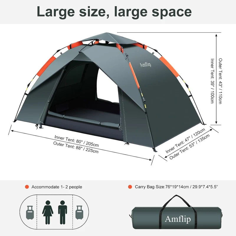 Amflip Campingzelt Automatisches 1 Personen Sofortzelt Pop Up Ultraleichtes Kuppelzelt 4 Jahreszeite