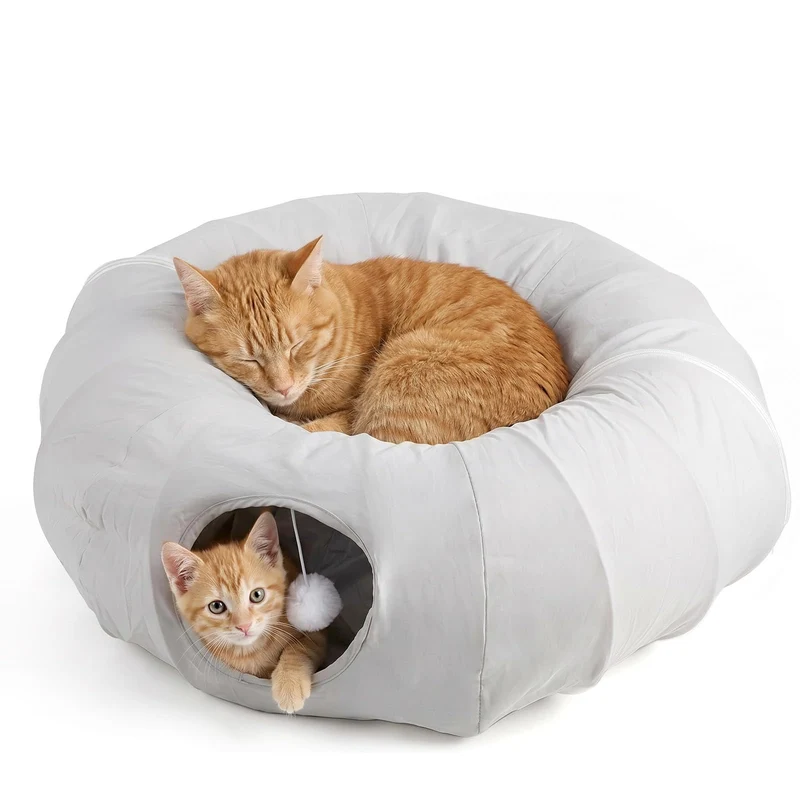 CALIYO Katzentunnel Rund 360° Katzen Tunnel, Katzenspielzeug Für Indoor, Faltbarer Cat Tunnel Mit Ma