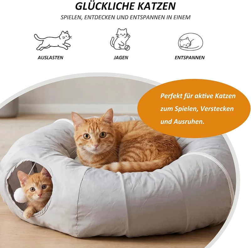 CALIYO Katzentunnel Rund 360° Katzen Tunnel, Katzenspielzeug Für Indoor, Faltbarer Cat Tunnel Mit Ma
