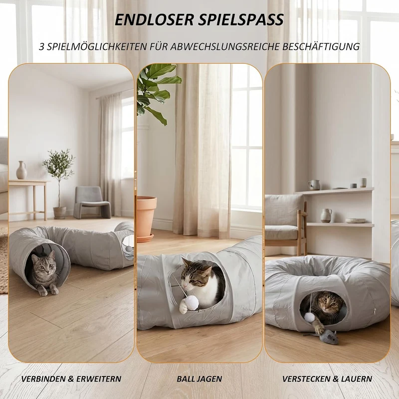 CALIYO Katzentunnel Rund 360° Katzen Tunnel, Katzenspielzeug Für Indoor, Faltbarer Cat Tunnel Mit Ma