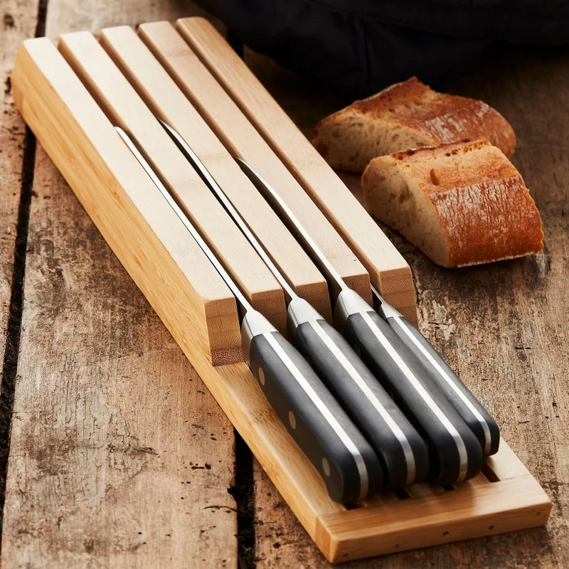 Schublade Messerblock ohne Messer aus Bambus Holz, Ausziehbar, für Koch, Steak, Brot oder Japanische