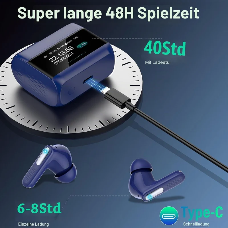 ZYHKON Bluetooth Kopfhörer mit Touchscreen, In Ear Kopfhörer Kabellos Bluetooth 5.4 mit ANC/ENC Mic