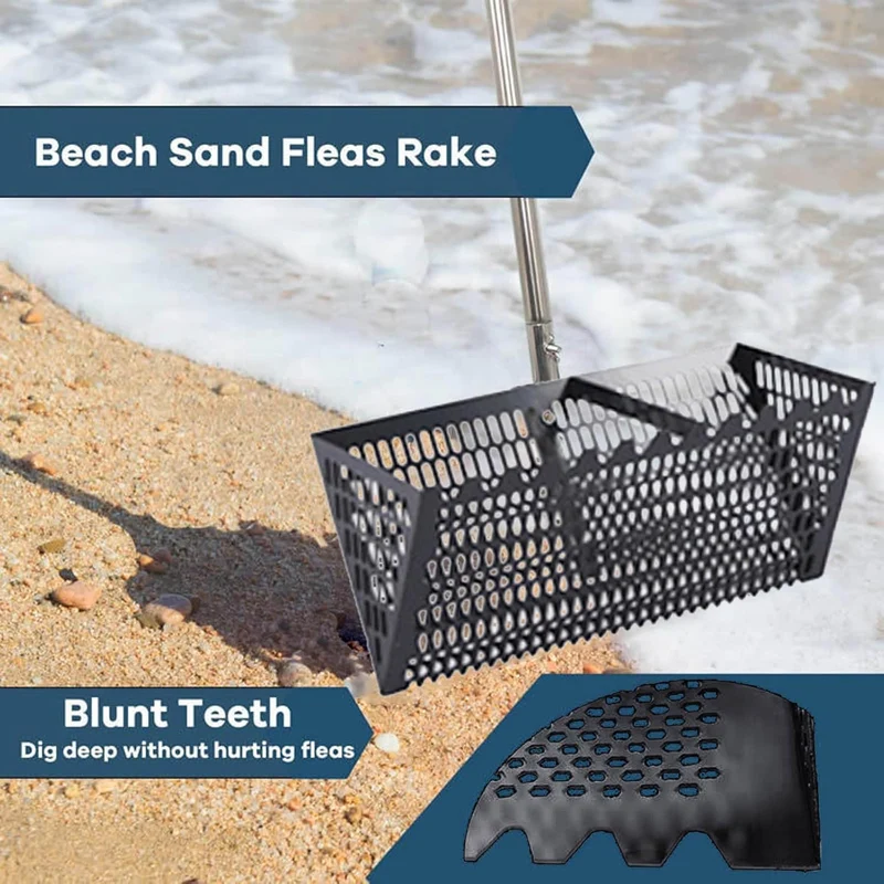 Sandflohharke 55,5 Zoll Kohlenstoffstahl Sandrake Sandsieb Siebschaufel Erdsieb Gartensieb mit Stump